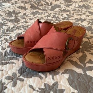 Born Leather Slip-On Wedge Sandals​​​